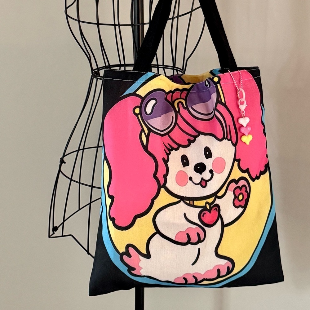 New Poochie Dog Retro 80s Style Shopping Bag Purse Tote w/ Heart Charm - 15”